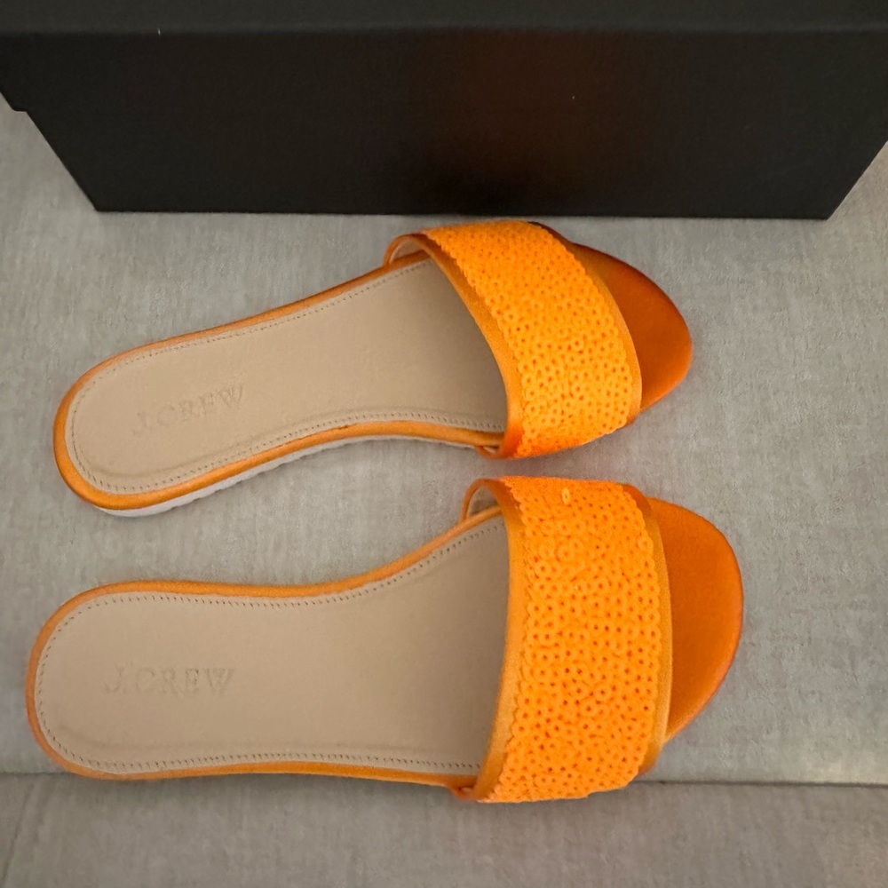 J. Crew Bright Orange Perforated Slide Mules